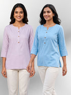 Light Purple & SkyBlue Rayon Short Kurti