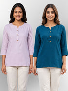 Light Purple & Teal Blue Rayon Short Kurti