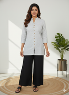 Melange Handloom Cotton Front-Slit Short Kurti for Women