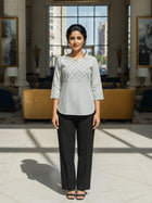 Melange Grey Cotton Handloom Yoke Design Top