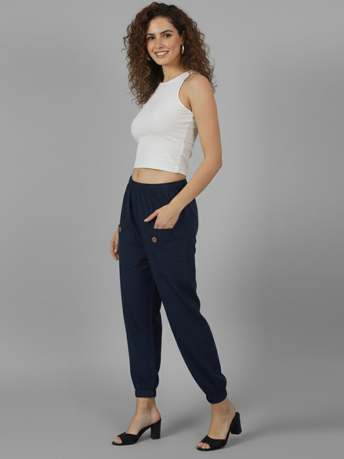 Navy Blue Utility Joggers - Stylish Fit, Multi-Pocket