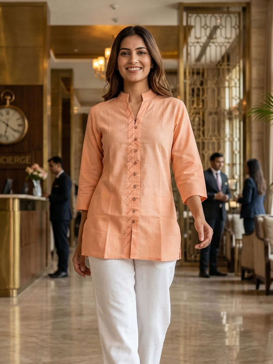 Orange & SkyBlue Handloom Cotton Front-Slit Short Kurti Combo