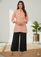 Orange Handloom Cotton Front-Slit Short Kurti for Women