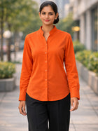 Women Solid Orange Viscose Shirt