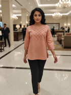 Orange Cotton Handloom Yoke Design Top