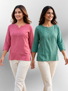 Peach & Sea Green Rayon Short Kurti