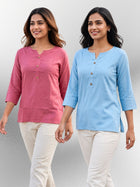 Peach & SkyBlue Rayon Short Kurti