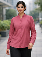 Women Solid Peach Viscose Shirt
