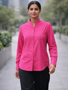 Women Solid Pink Viscose Shirt