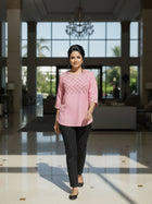 Pink Cotton Handloom Yoke Design Top