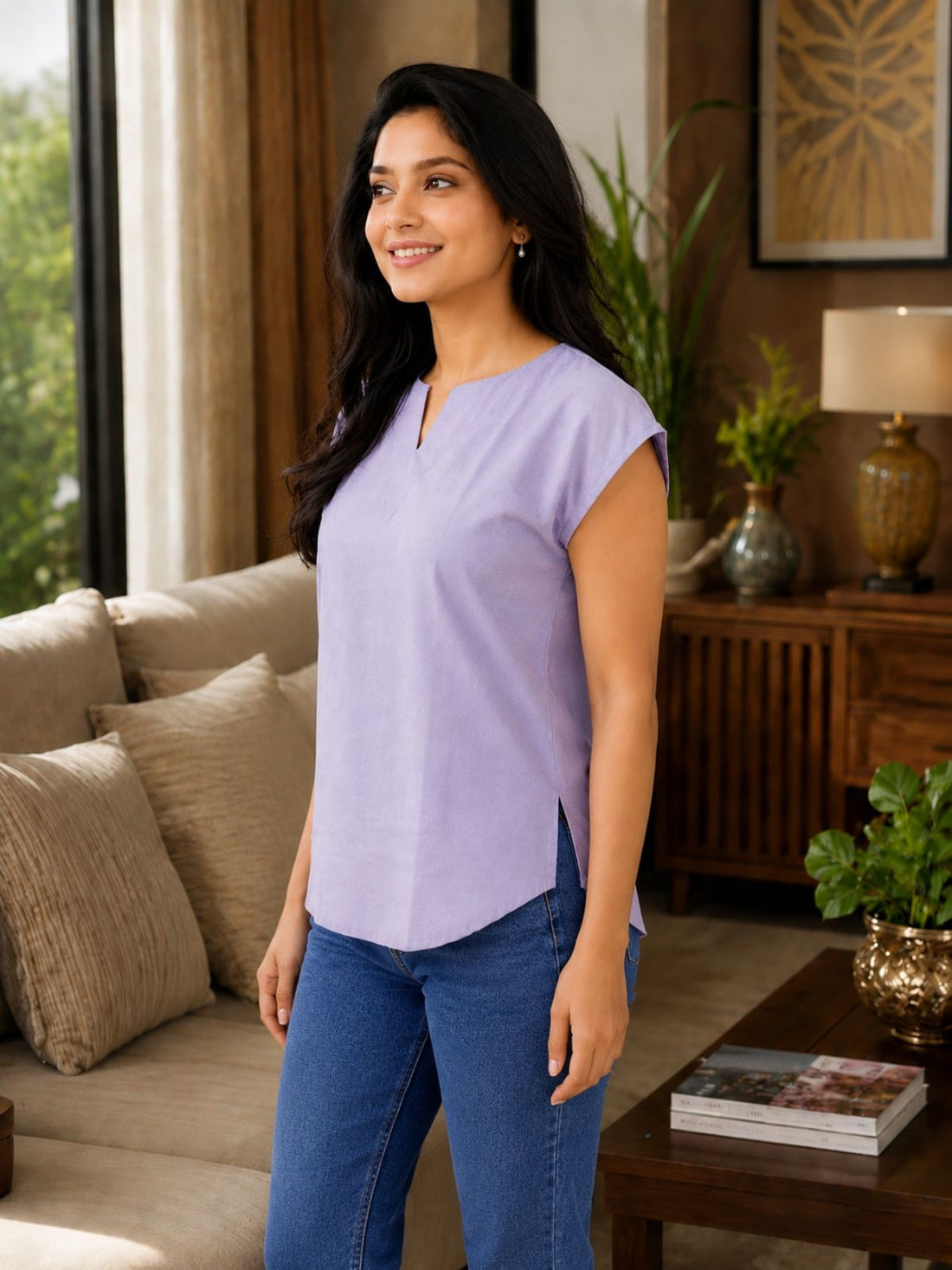 Purple Cotton Blends Top