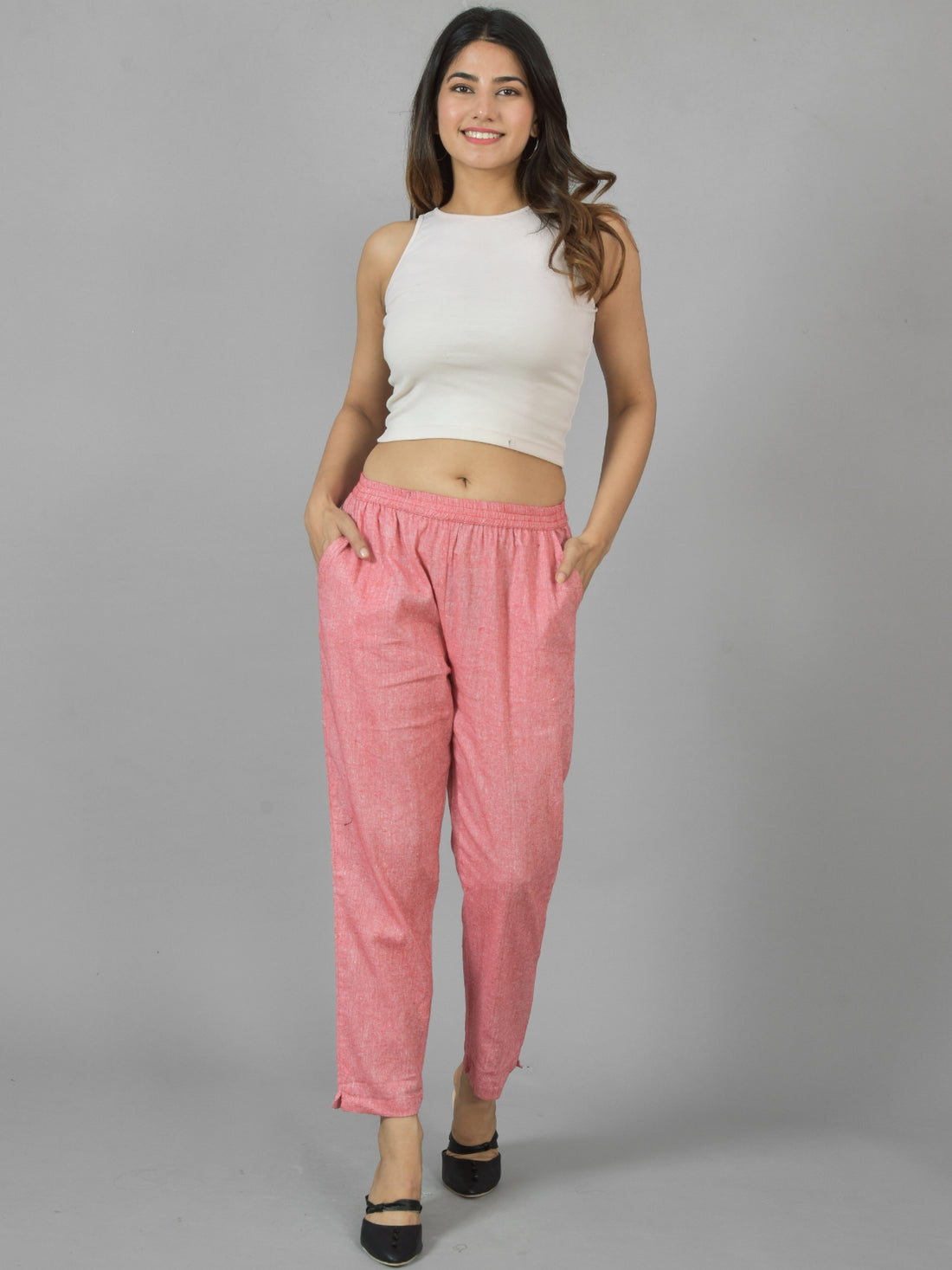 Bundle of 2 Red & TealBlue Handloom Cotton Round Elastic Trousers