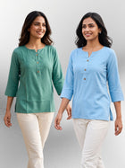 Sea Green & SkyBlue Rayon Short Kurti