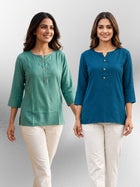 Sea Green & Teal Blue Rayon Short Kurti