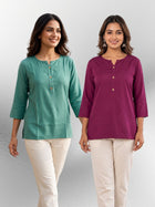 Sea Green & Wine Rayon Short Kurti