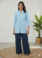 SkyBlue Handloom Cotton Front-Slit Short Kurti for Women