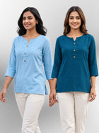 SkyBlue & Teal blue Rayon Short Kurti