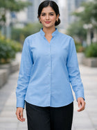 Women Solid Sky Blue Viscose Shirt