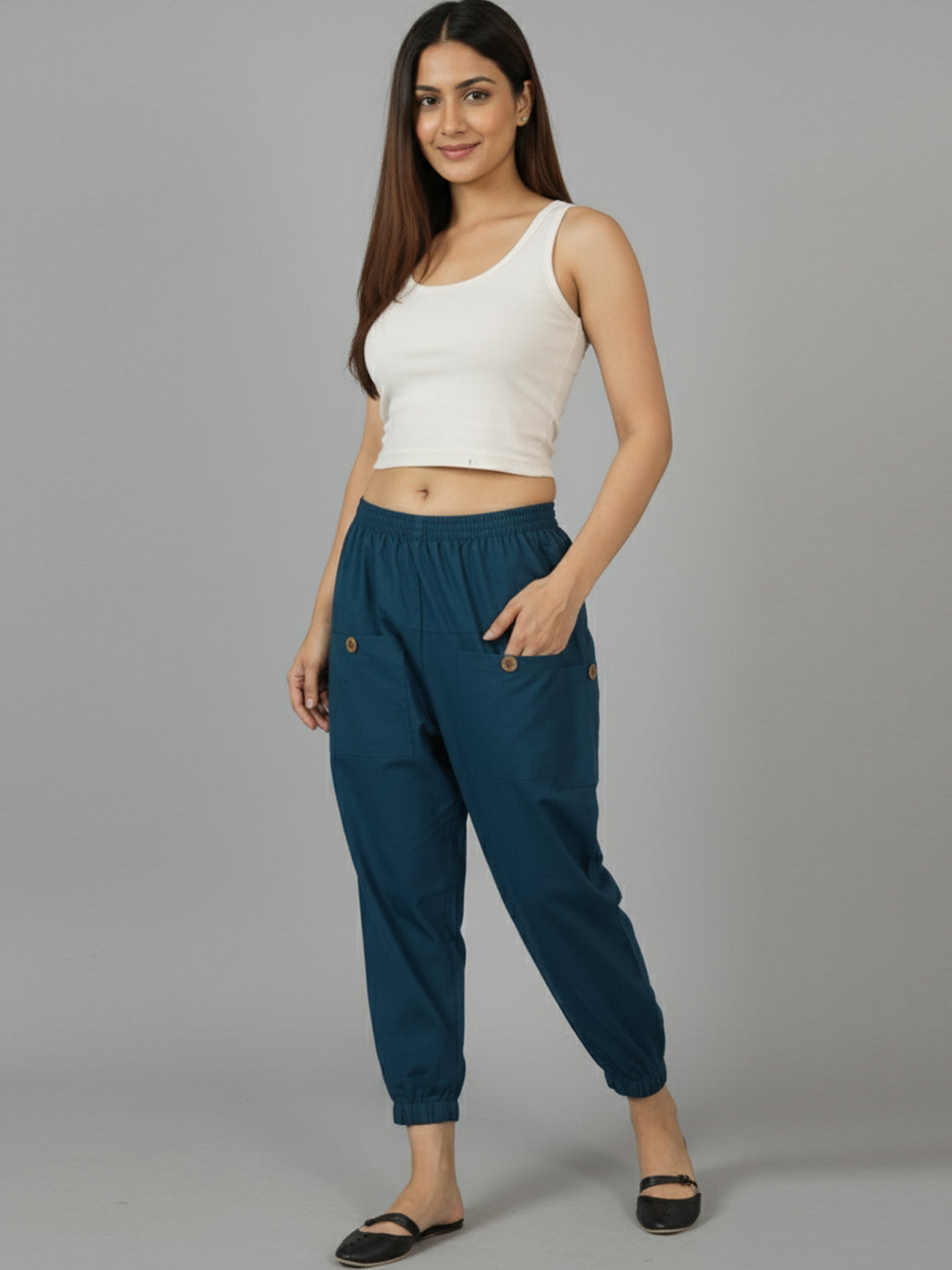 Teal Blue Utility Joggers - Stylish Fit, Multi-Pocket