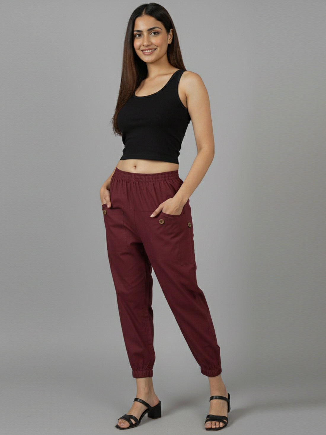 Wine Utility Joggers - Stylish Fit, Multi-Pocket