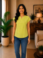 Yellow Cotton Blends Top