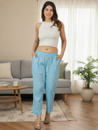 Skyblue Handloom Cotton Round Elastic Trousers