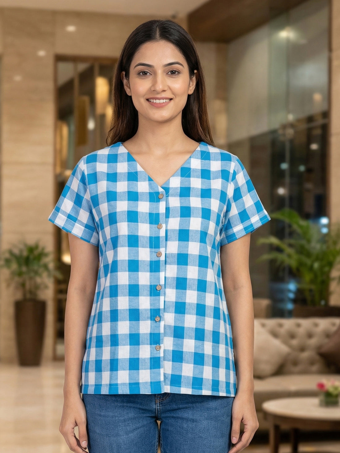 Skyblue Cotton Checks Shirt