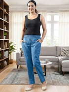 TealBlue Handloom Cotton Round Elastic Trousers