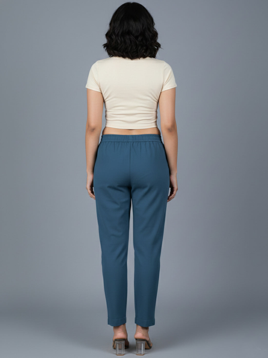 Everyday Teal Blue Cotton Fully Elastic Trouser