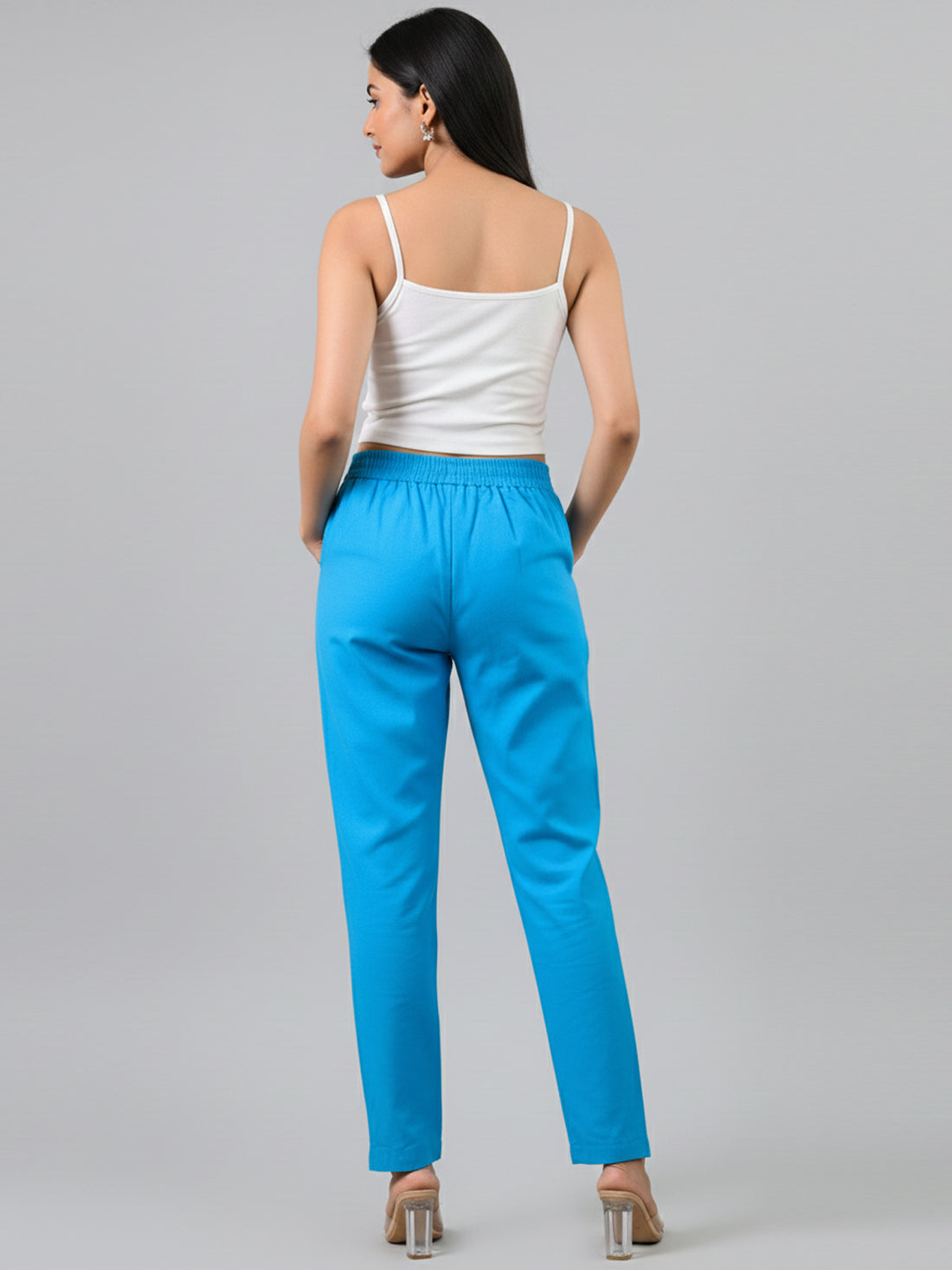 Everyday Turquoise Cotton Fully Elastic Trouser