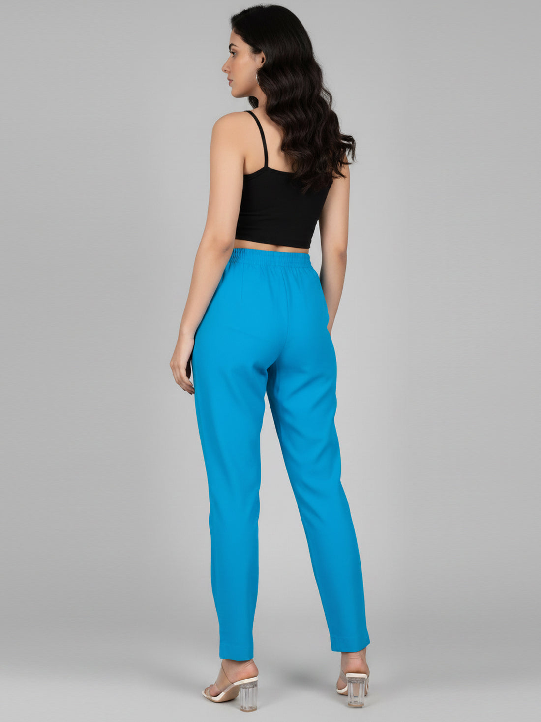 Turquoise Everyday Cotton Half Elastic Trouser