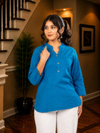 Turquoise Cotton Comfort Tops