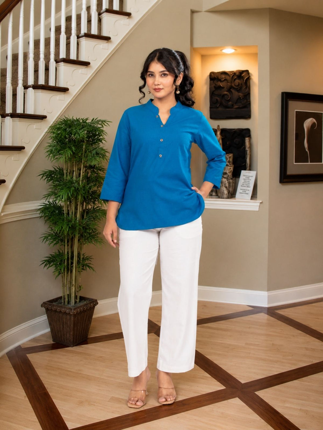 Turquoise Cotton Comfort Tops