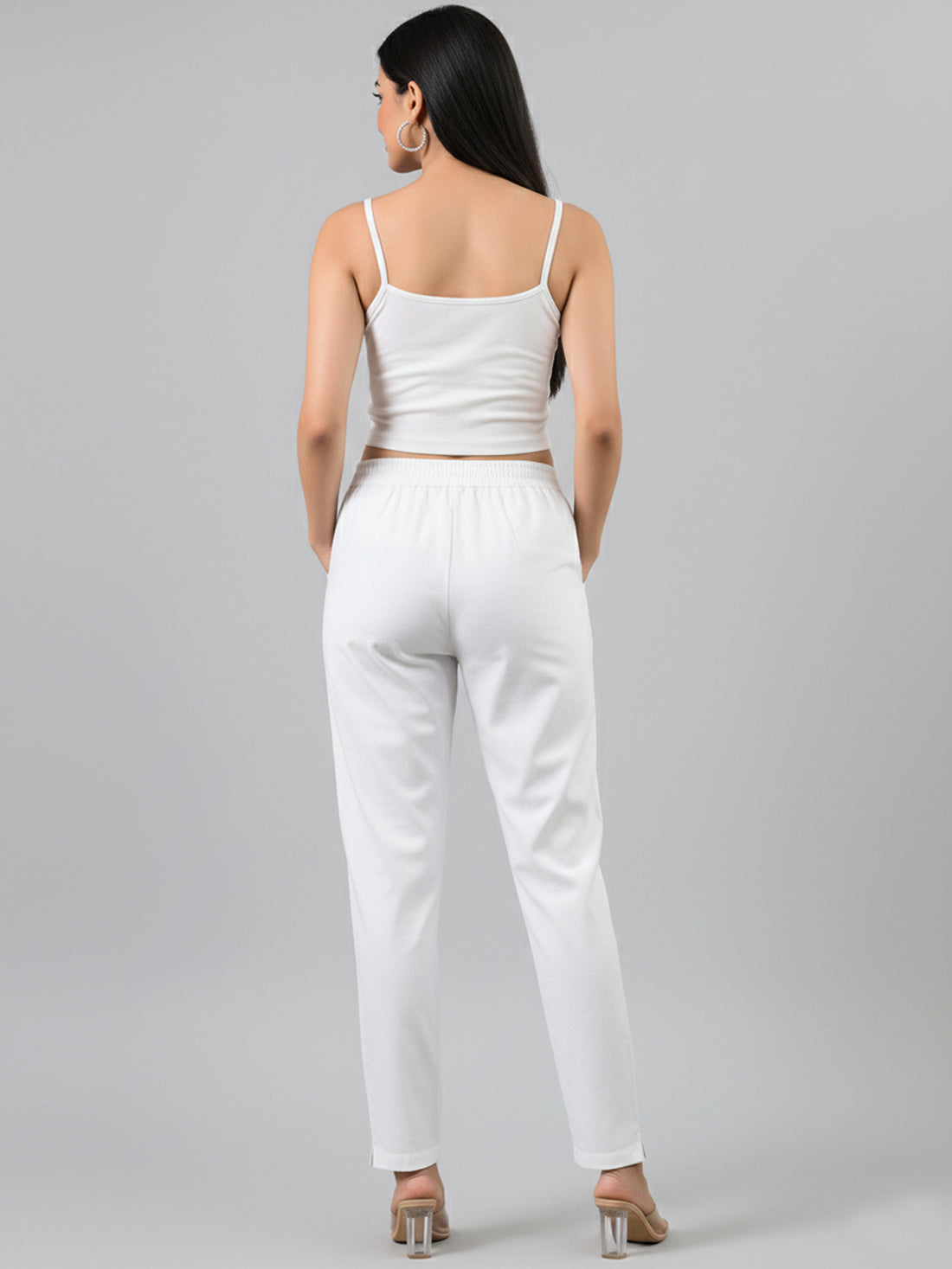 Everyday White Cotton Fully Elastic Trouser
