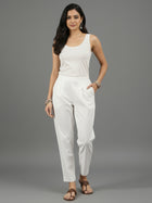 White Everyday Cotton Half Elastic Trouser