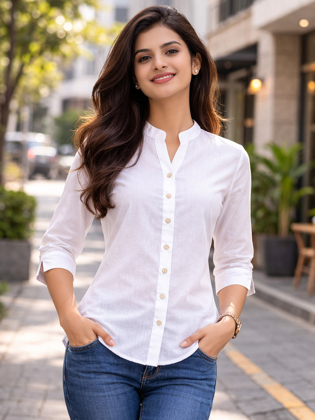 White Viscose Regular Fit Shirts