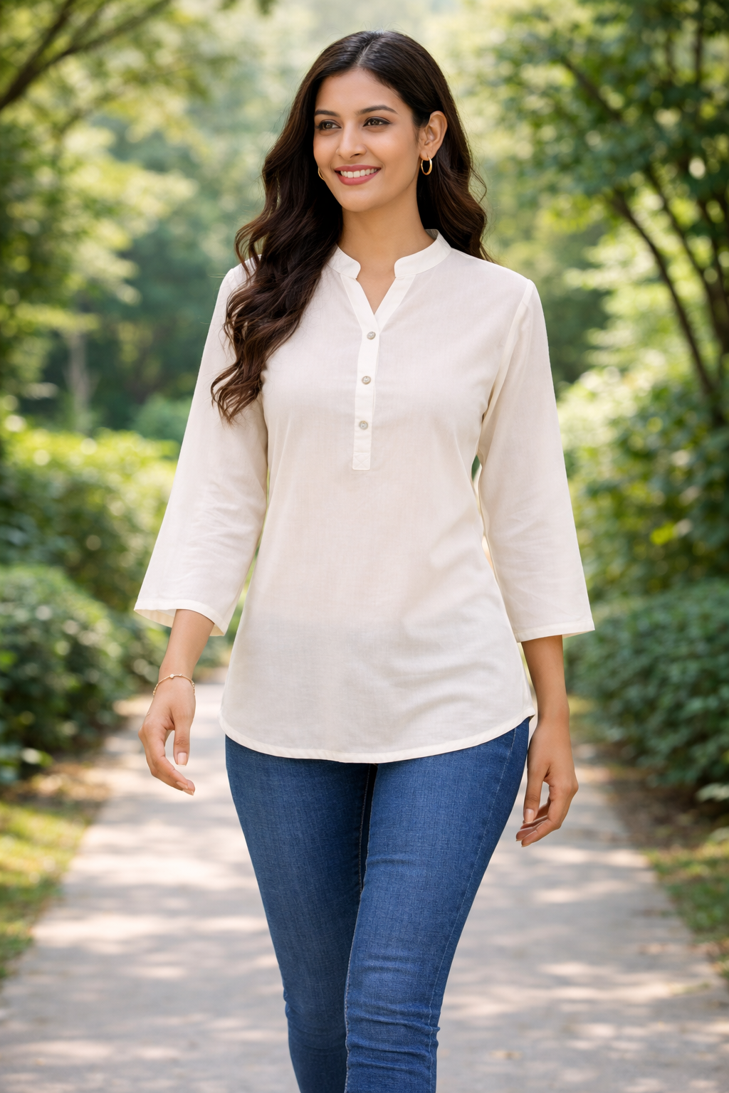 White Viscose Regular Fit Tops