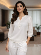 Cream Viscose Elastic Waist Tops
