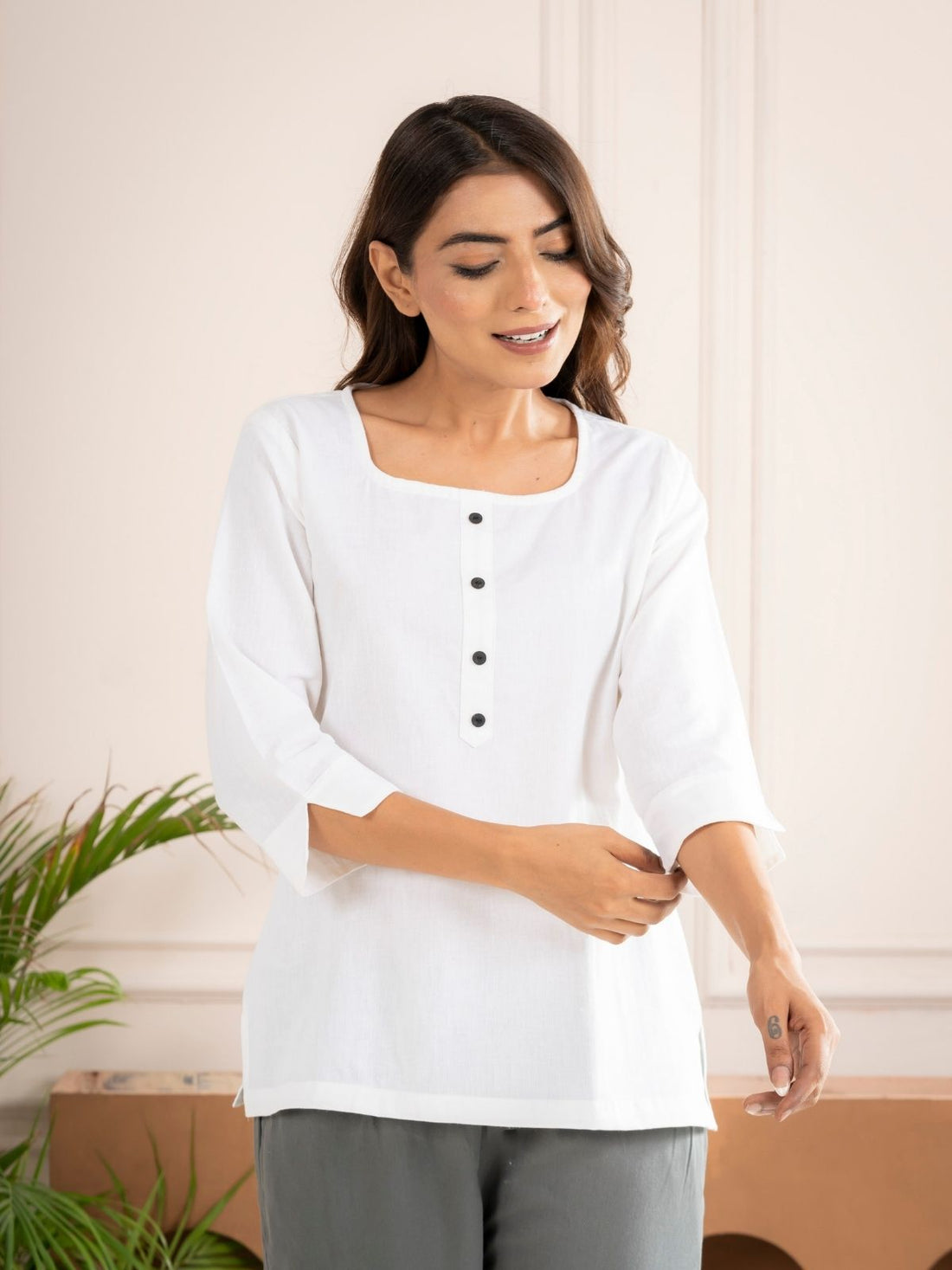 White Everyday Cotton Square Neck Top