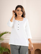 White Everyday Cotton Square Neck Top