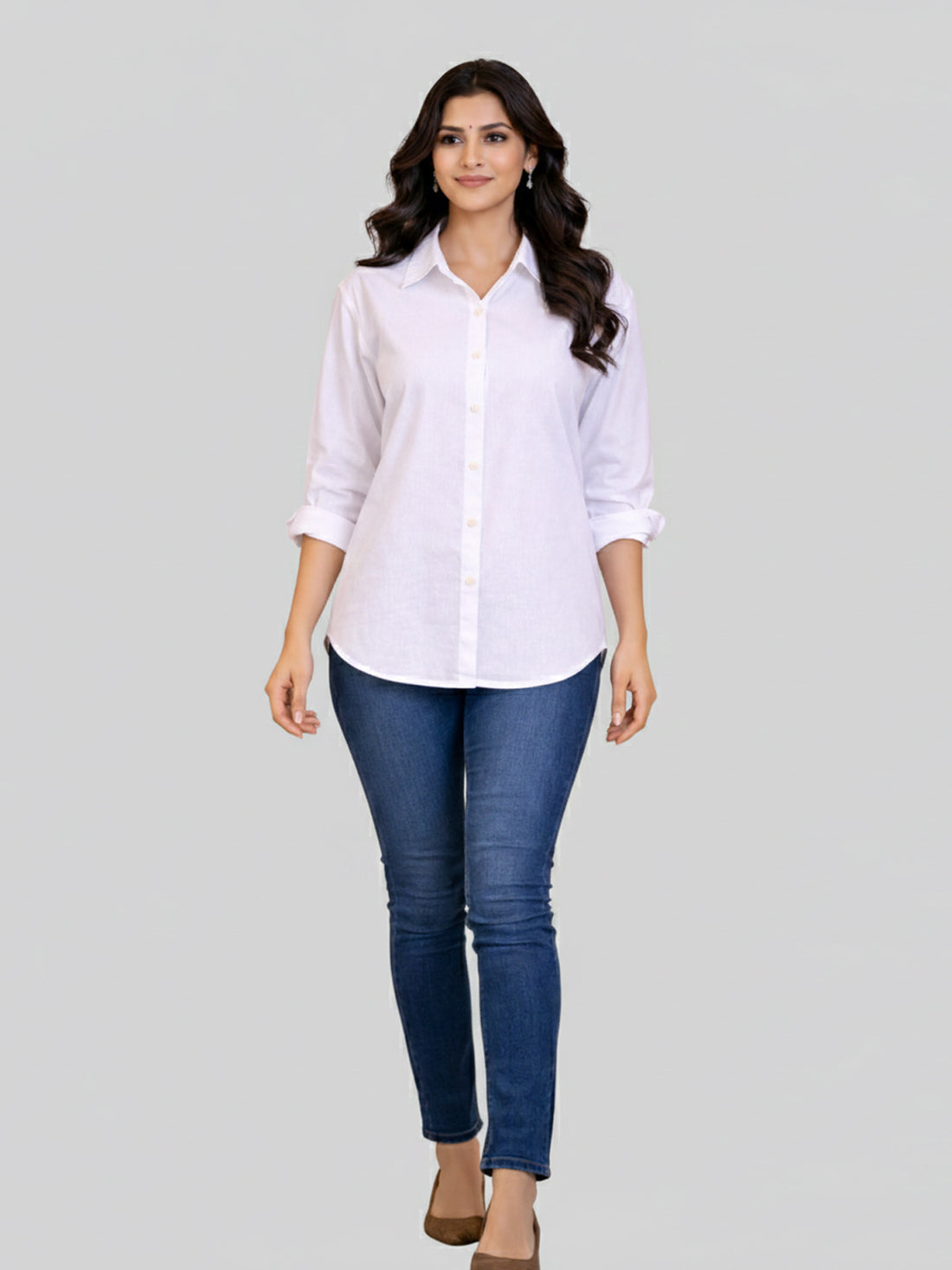 Bundle of 2 White & Wine Loose-Fit Over Size Cotton Shirt