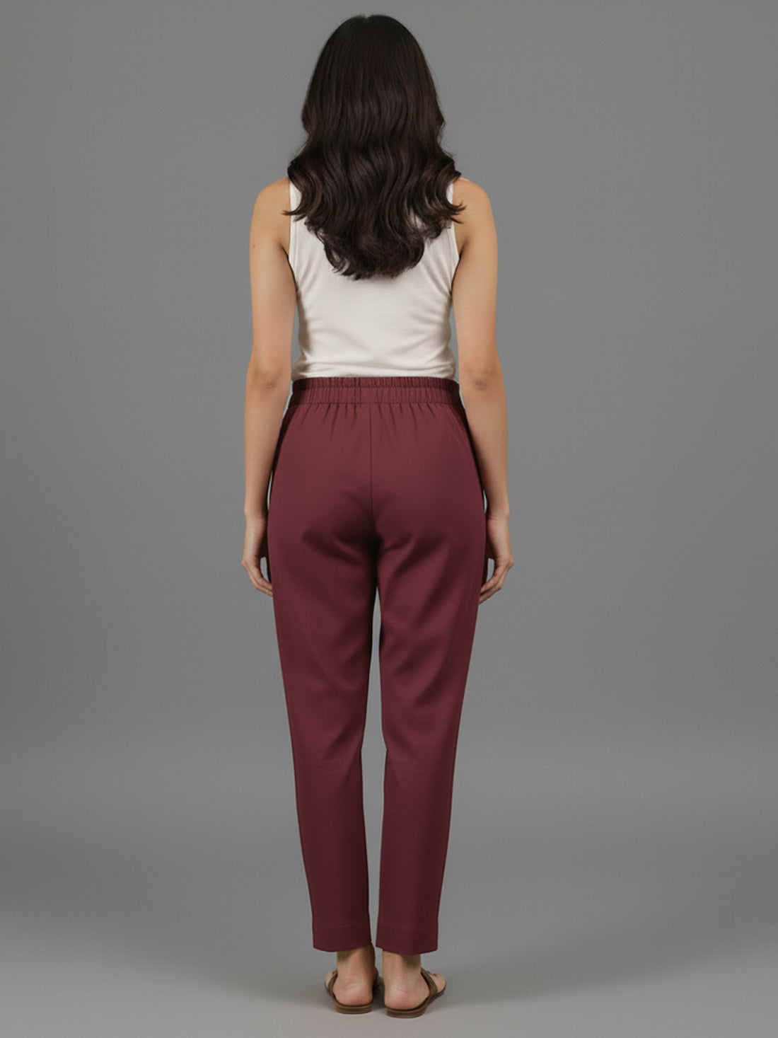Wine Everyday Cotton Half Elastic Trouser