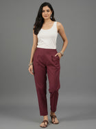Wine Everyday Cotton Half Elastic Trouser