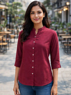 Wine Viscose Regular Fit Shirts