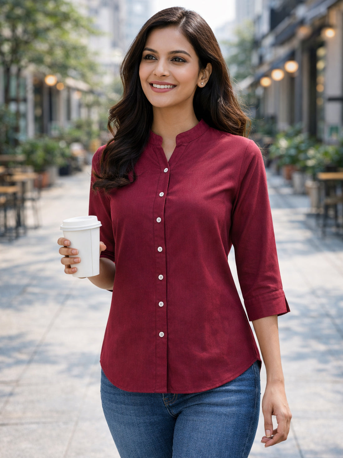 Wine Viscose Regular Fit Shirts