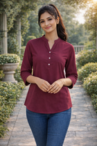 Wine Viscose Regular Fit Tops