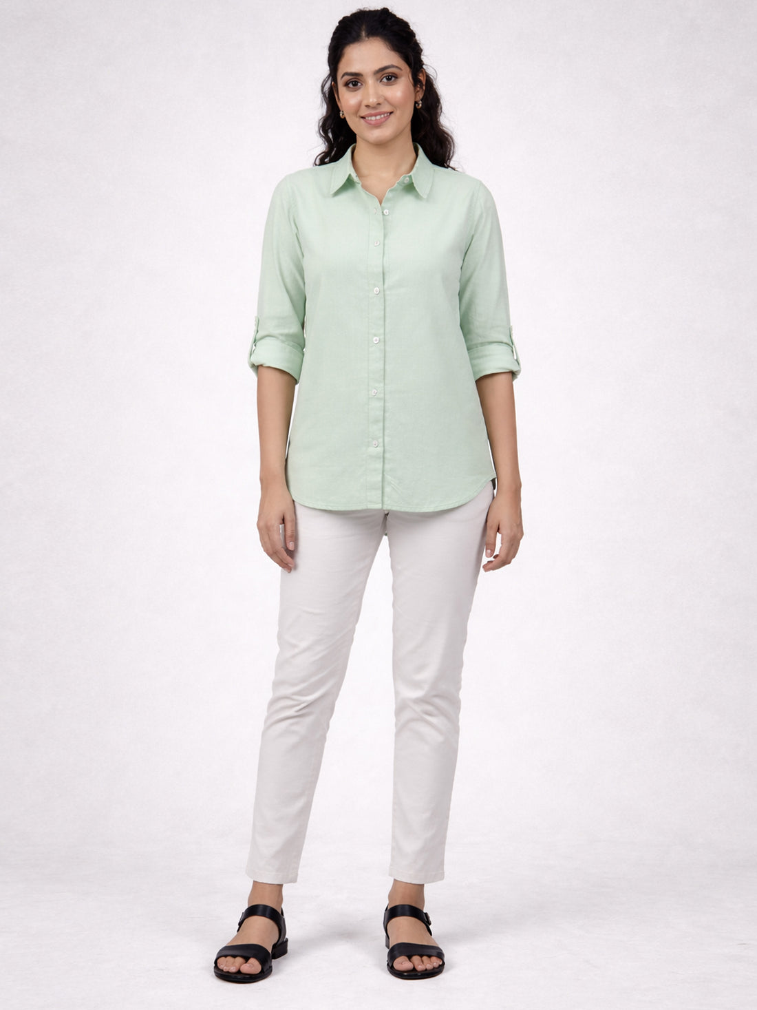 Bundle of 2  Green & Peach Airy Linen Cotton Shirt