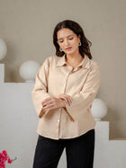 Beige Cotton Oversized Bell Sleeves Shirts