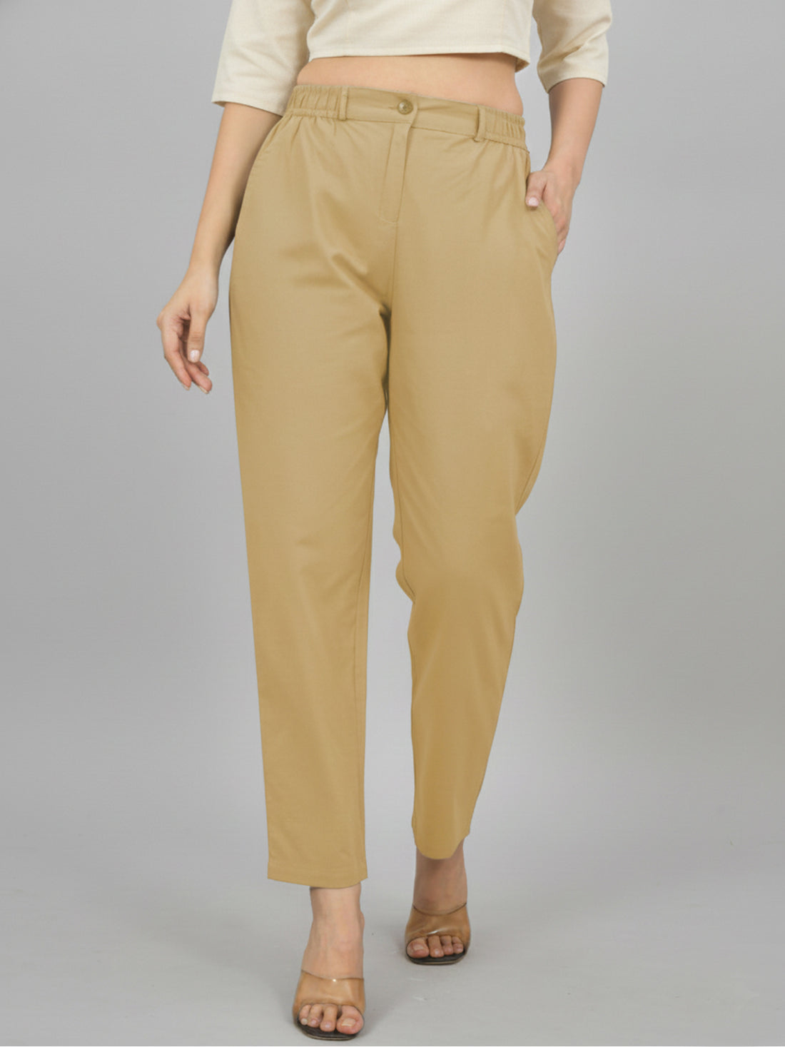 Bundle of 2 Beige & Grey Cotton Pants With Zip Closure