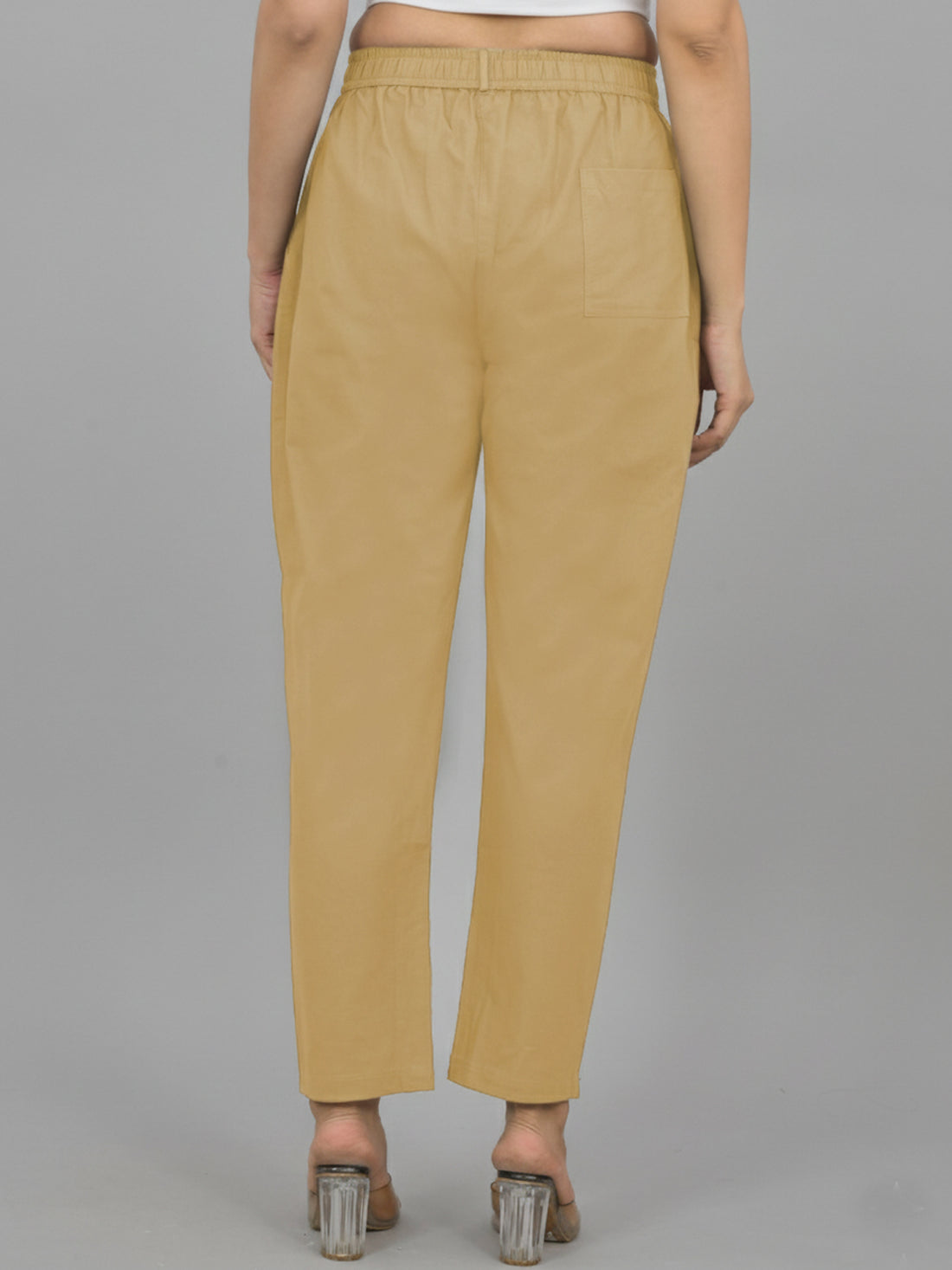 Everyday Beige Cotton Pants With Zip Closure